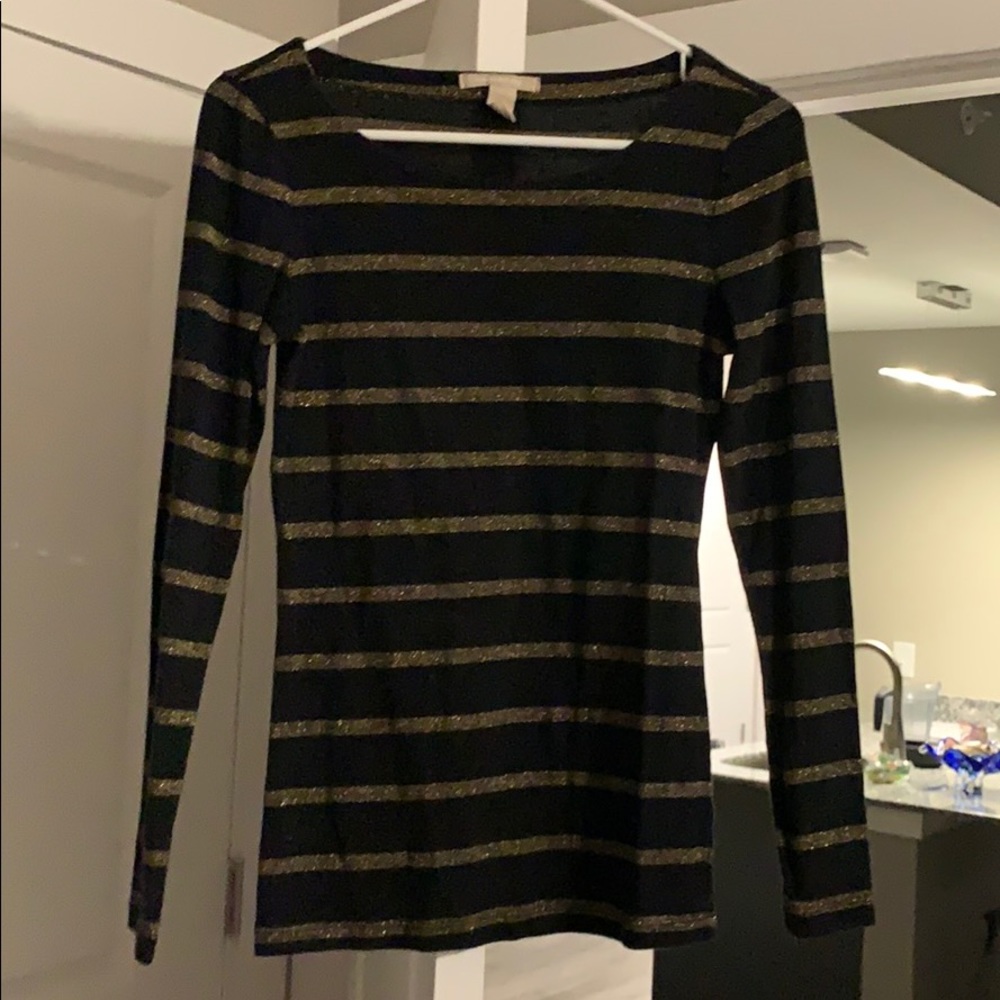 Black with gold stripes long sleeve tee BR